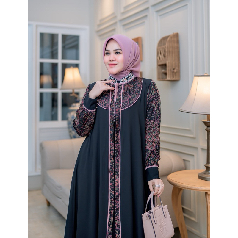 Sahara Abaya Gamis Batik Hitam Lengan Panjang