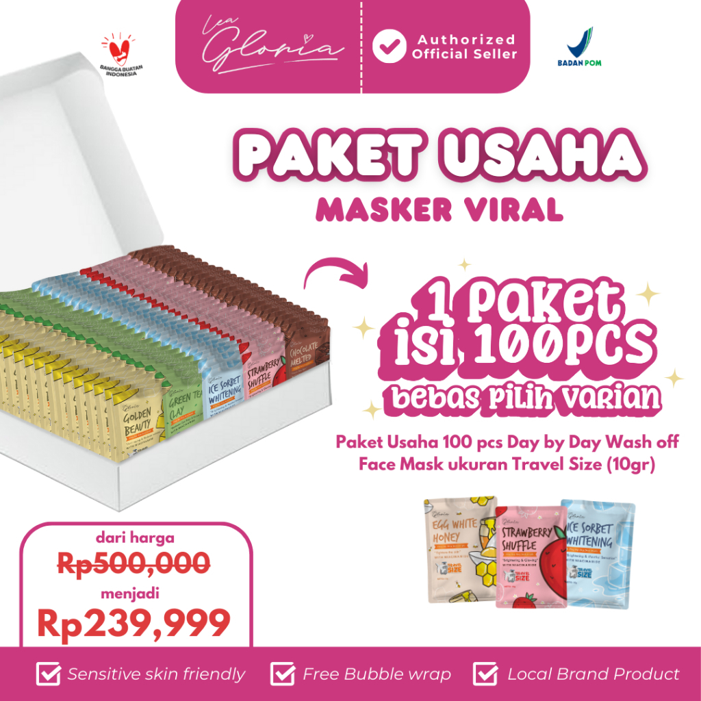 Lea Gloria - Paket Usaha Isi 100 Masker Travelsize  - Masker Mencerahkan Wajah
