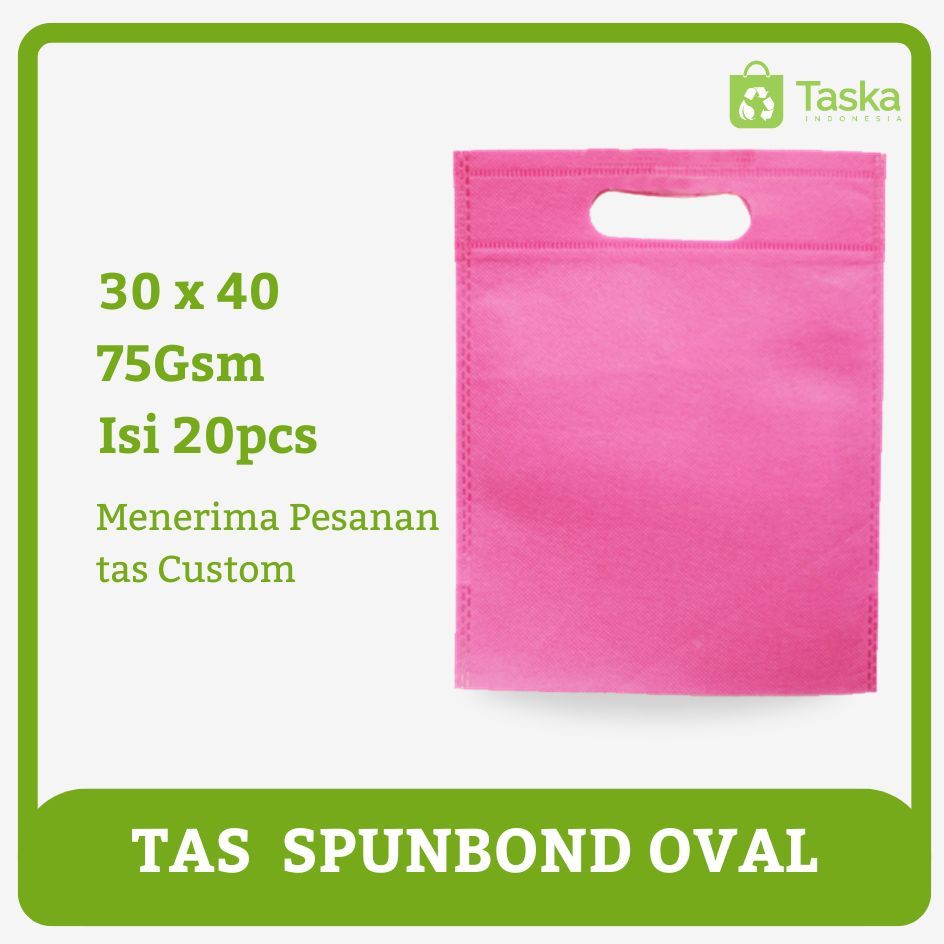 

Taska - Tas Press Spundbond Oval 30x40 Warna Pink - Tote Bag Spunbond Polos