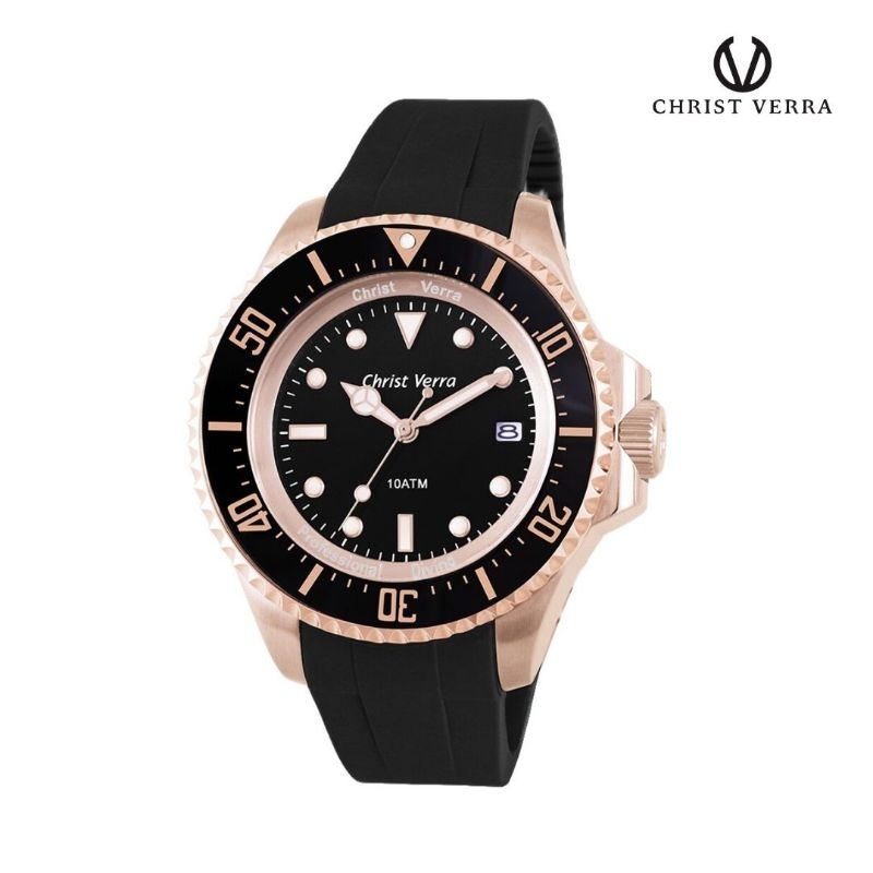 Jam Tangan Pria CHRIST VERRA CV 71637G-35 BLK Rubber Strap
