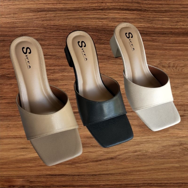 Sendal Selop wanita Simpel Hak 5cm