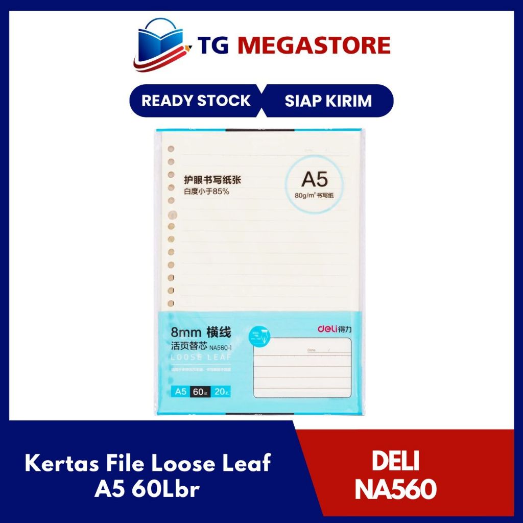

Kertas File Loose Leaf DELI A5 60Lbr - NA560-1 LINE