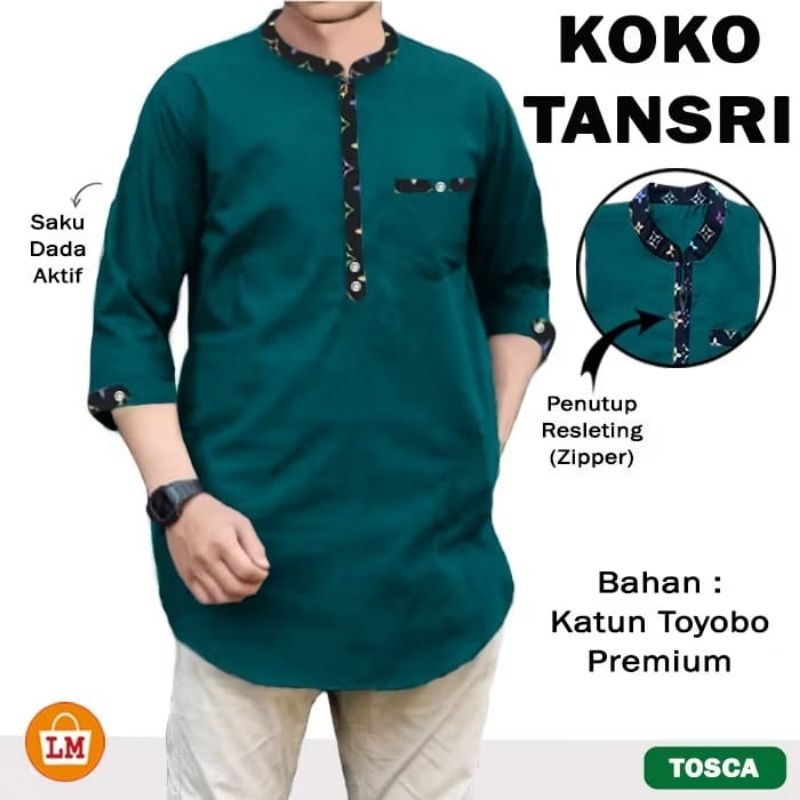 TANU - NEW BAJU KOKO KEMEJA KURTA ARAB PAKISTAN JUMBO KATUN TOYOBO PREMIUM LENGAN 3/4 ADA SAKU TERBA
