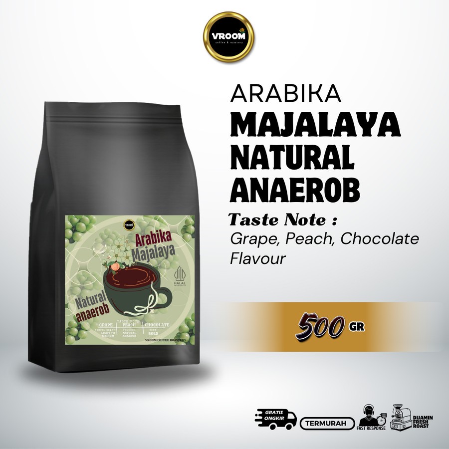 

Coffee Arabica Natural Majalaya Anaerob Roasted Bean Kopi Biji Matang Bubuk 500Gram