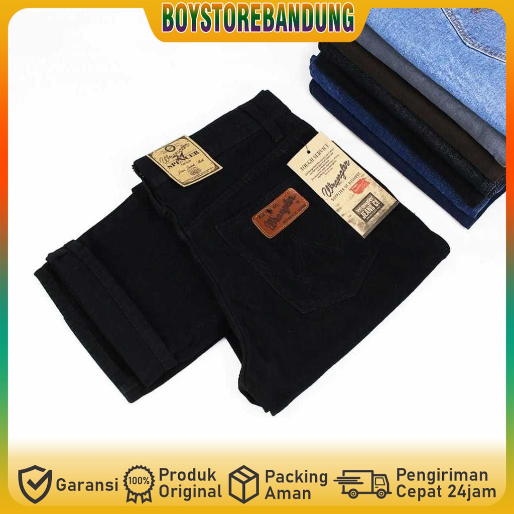 Celana Jeans Wrangler Panjang Model Standar Regular Original Pria Ukuran Jumbo - Hitam ( 28-38 )