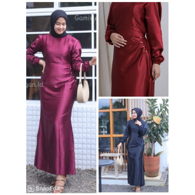 ELLORA DREES SATIN SILK PREMIUM/ GAMIS TERBARU/ FASHION WANITA