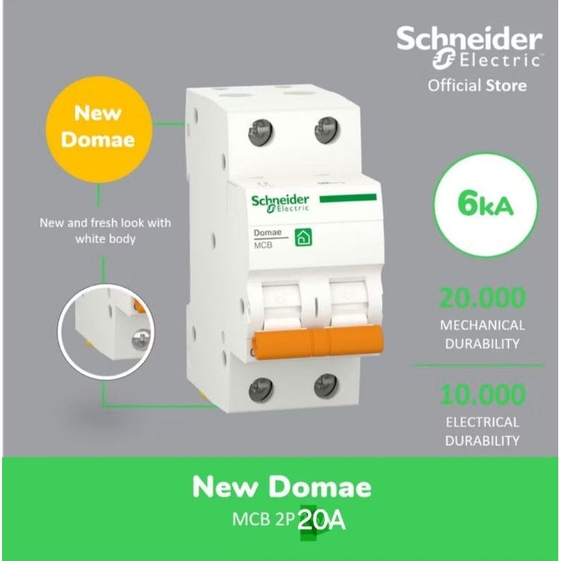 MCB 2P Schneider 20a Ori New Domae 2 Phases 20 Ampere