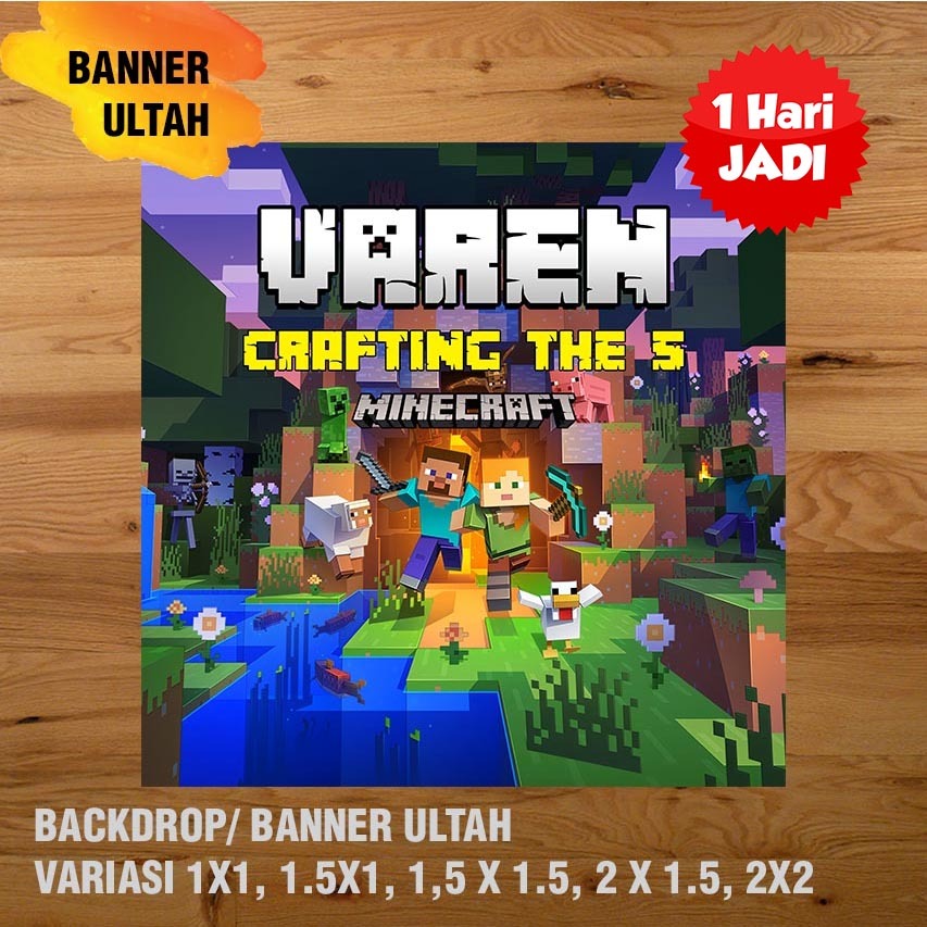 Spanduk Ulang Tahun Anak Tema Minecraft, Banner Dekorasi Pesta Ulang Tahun, Backdrop Pesta Anak Laki