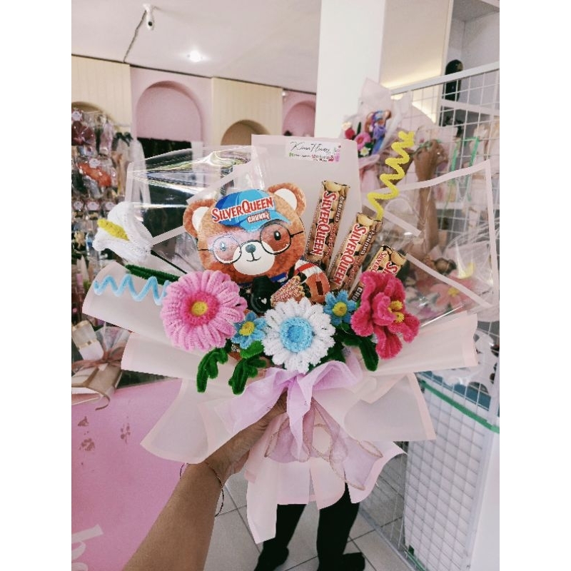 

Buket coklat valentine Bear/bunga Kawat bulu