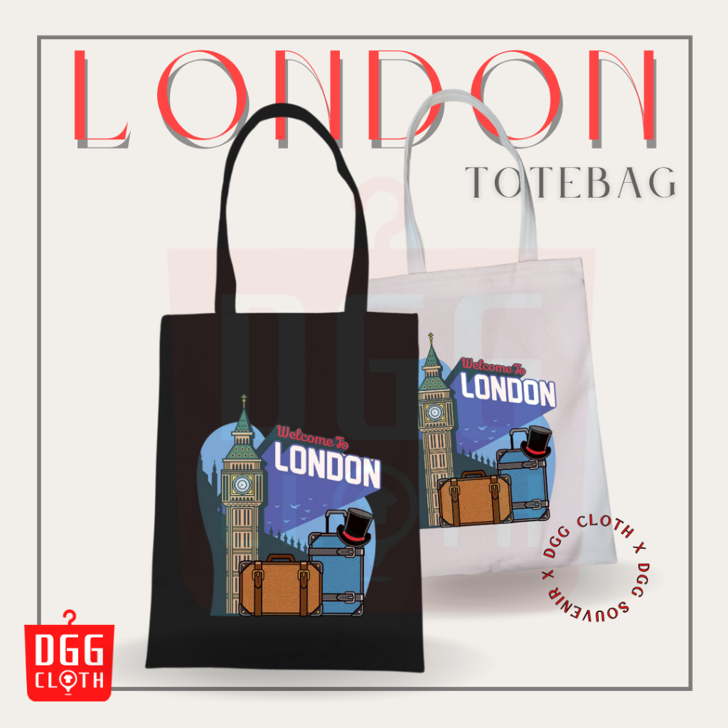 DGGCloth Totebag Resleting London Souvenir Tas Oleh Oleh London Bahan Kanvas 6