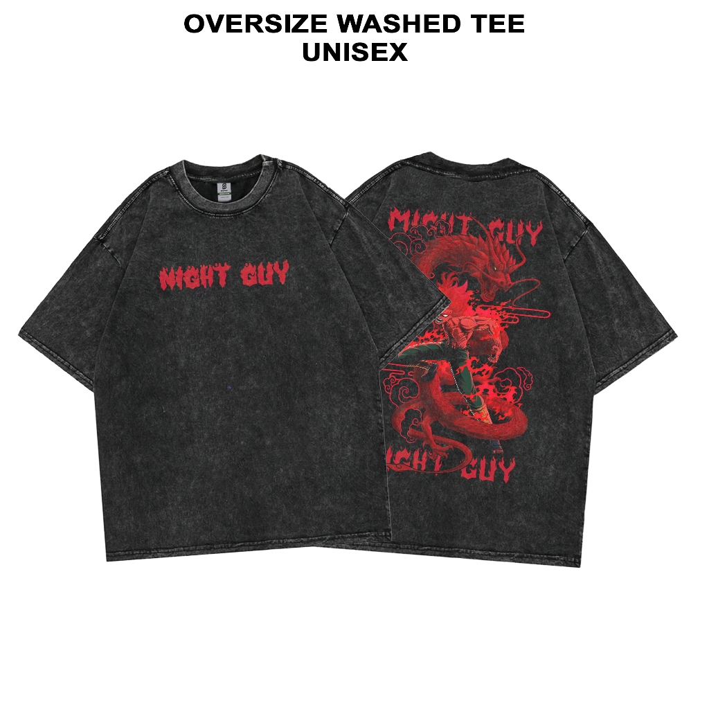 Might Guy T-shirt Anime Naruto Shippuden Night Guy Oversized Washed