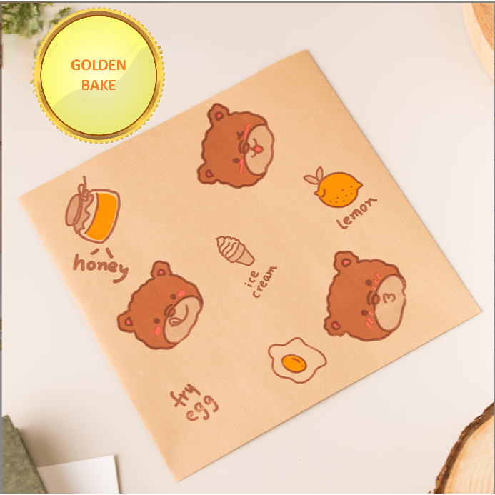 

GBake Wax Paper BEAR ICE CREAM / Kertas Nasi Motif 18x18 cm Paper Wrap 50 pcs Printing Laminasi Food Grade Burger Kebab