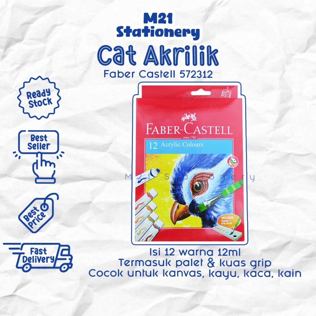 

CAT AKRILIK FABER CASTELL 572312 / 12 warna isi 12ml acrylic fabercastel original asli satu set kuas palet alat lukis menggambar kesenian kerajinan art prakarya anak atk alat tulis sekolah / m21 stationery jogja