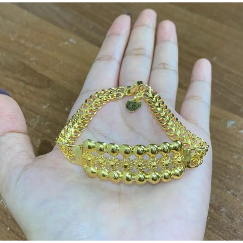 Gelang matahari baris tiga replika emas asli warna emas 24k