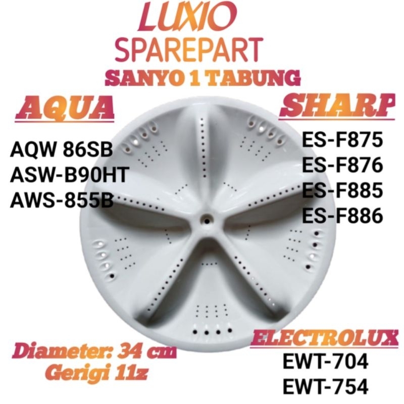 PULSATOR MESIN CUCI SANYO  1 TABUNG DIAMETER 34 AS GERIGI 11z