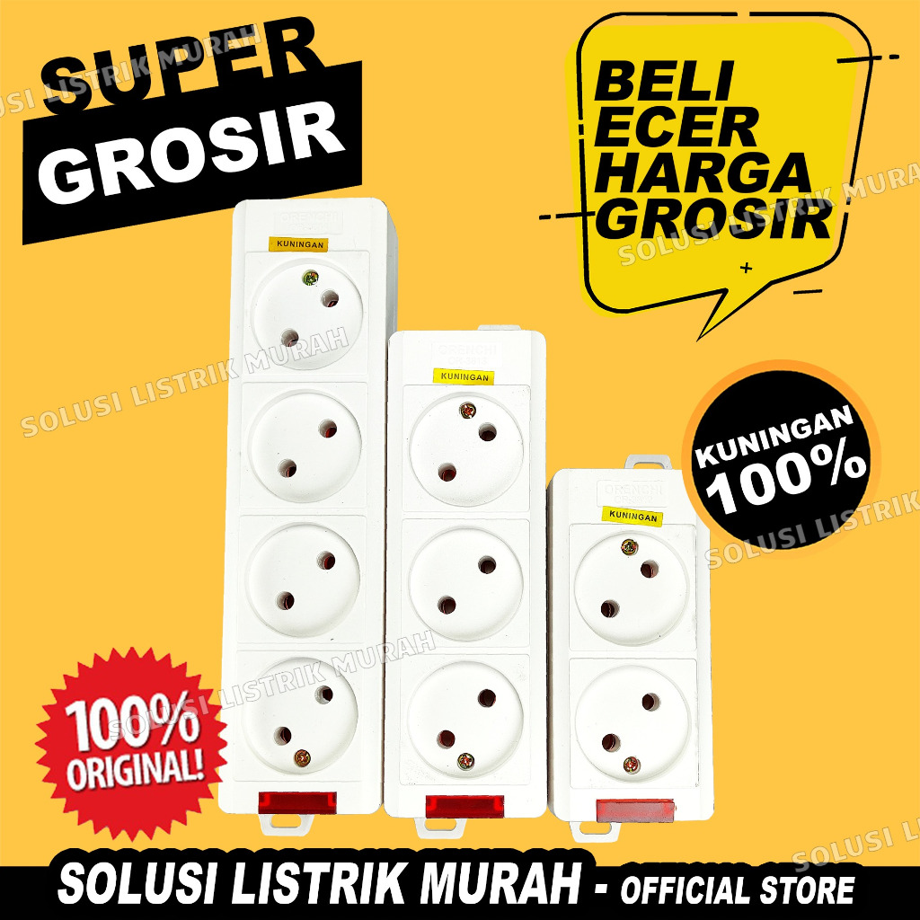 Colokan Listrik Stop Kontak Gepeng Lubang 2 Lubang 3 Lubang 4 + lampu