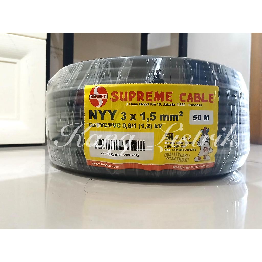 SUPREME NYY 3x1,5mm KABEL TUNGGAL KABEL KAWAT HITAM NYY SUPREME 3X1,5mm Per 50Meter