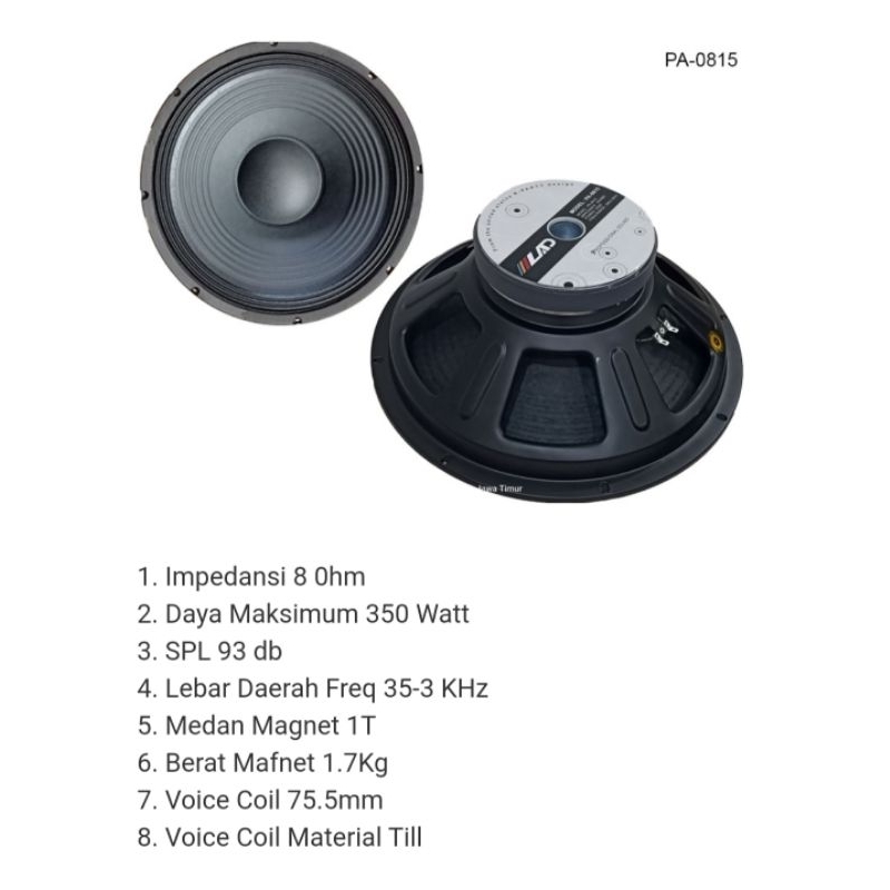 Komponen Speaker 15" LAD PA-0815 350Watt Voice coil 3 inch