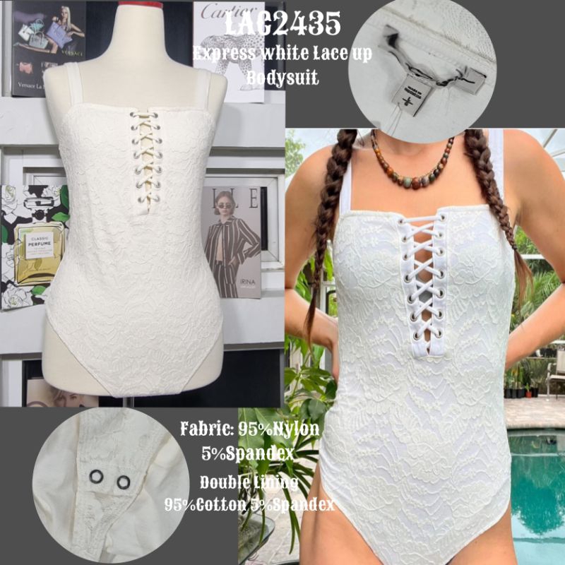 Express White Lace up Bodysuit LAC2435