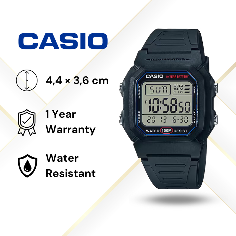 JAM TANGAN PRIA CASIO W-800H-1A ORIGINAL - W800H HITAM CASIO ORIGINAL