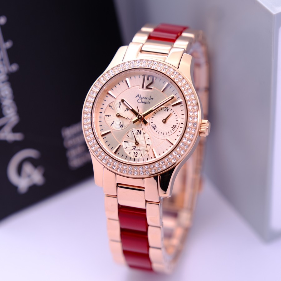 JAM TANGAN WANITA ALEXANDRE CHRISTIE AC 2463 AC2463 ROSEGOLD MERAH ORIGINAL