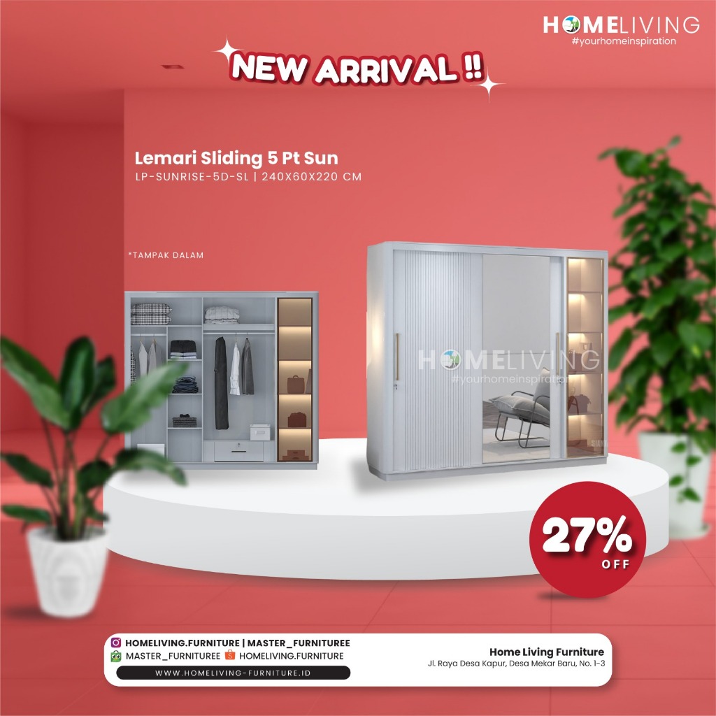 HOMELIVING FURNITURE - LEMARI PAKAIAN SIANTANO 5 PINTU JUMBO