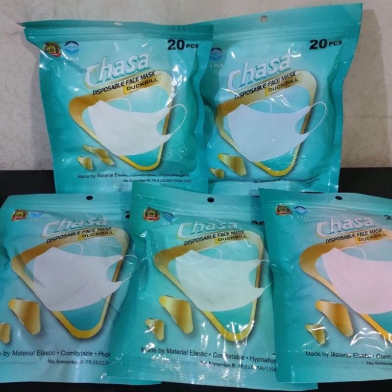 MASKER DUCKBILL WARNA 3PLY CHASA - CHASA DISPOSABLE FACE MASK DUCKBILL 1 PACK ISI 20 PC