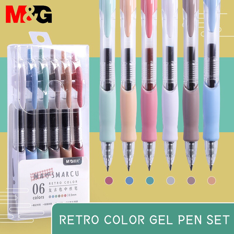 

M&G Stationery Retro color Retractable Gel pen 6pcs / Pulpen jel pen pena alat tulis retro warna