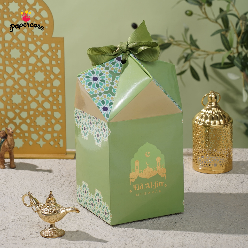 

10 Pcs Box Hampers Lebaran – Box Idul Fitri KERUCUT HIJAU KLEPON muat 3 Toples Biggy 250-500 gr 13,5 x 13,5 x 17 cm