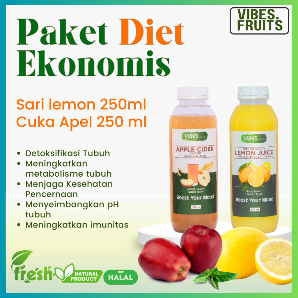 

Paket Diet Ekonomis Sari Lemon 250ml Cuka Apel 250ml / Bundling Sari Lemon Cuka Apel 250 ml Diet