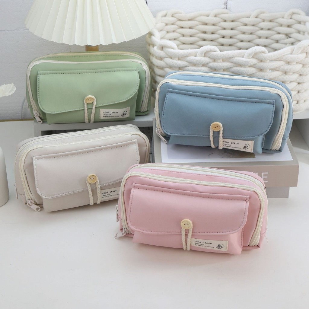 

Besar Tempat Pensil Korea Multi Sekat Ukuran 4 Compartment Pouch Pen Bag Double Side Opening Student Stationery Organizer School Supplies