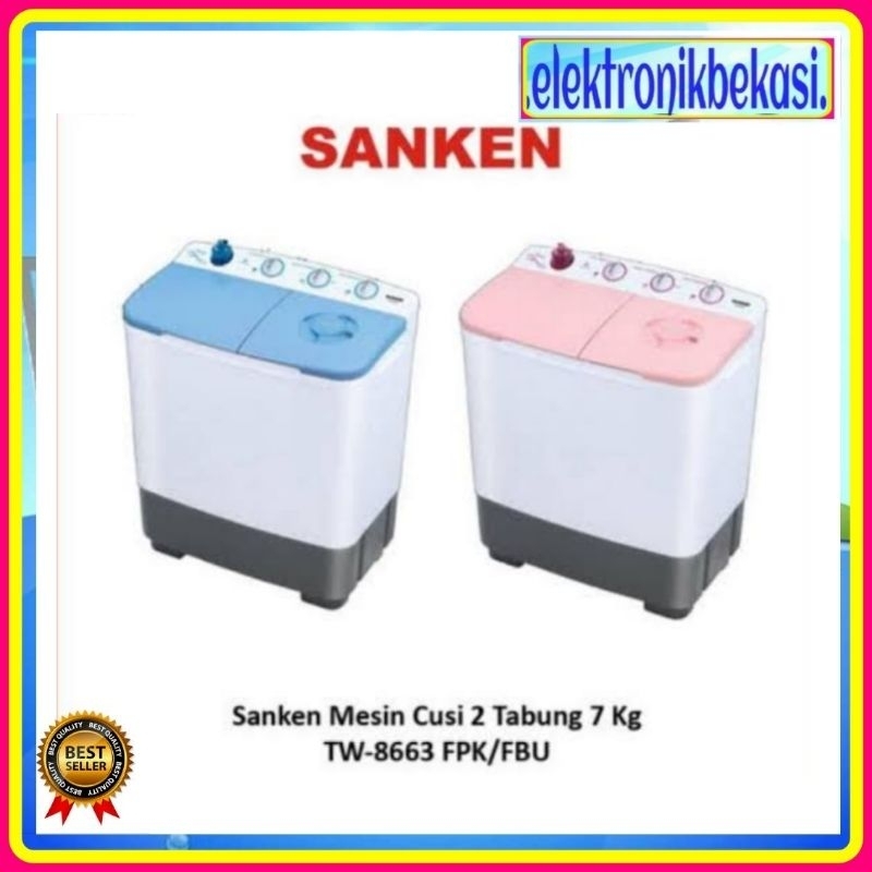 MESIN CUCI SANKEN TW 8663 FPK/FBU / MESIN CUCI SANKEN 2 TABUNG 7KG / SANKEN MESIN CUCI 2 TABUNG TW 8