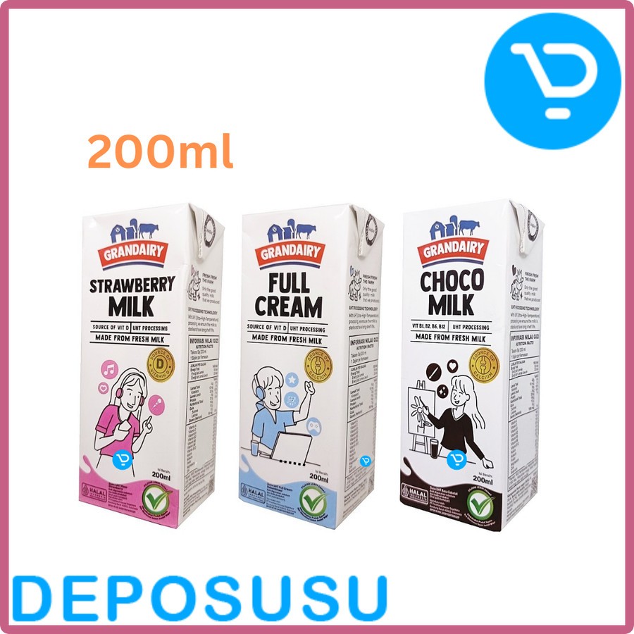 

Grandairy Susu UHT Milk 200 ml Full Cream Choco Strawberry