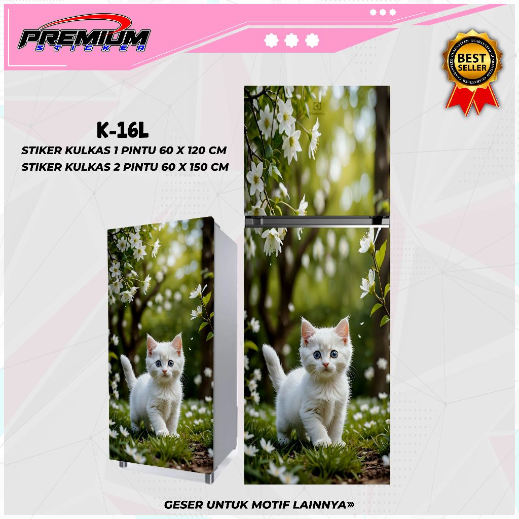 STIKER  KULKAS KUCING/ STIKER KULKAS 1 PINTU DAN 2 PINTU / STIKER KULKAS MOTIF TERBARU / K-16