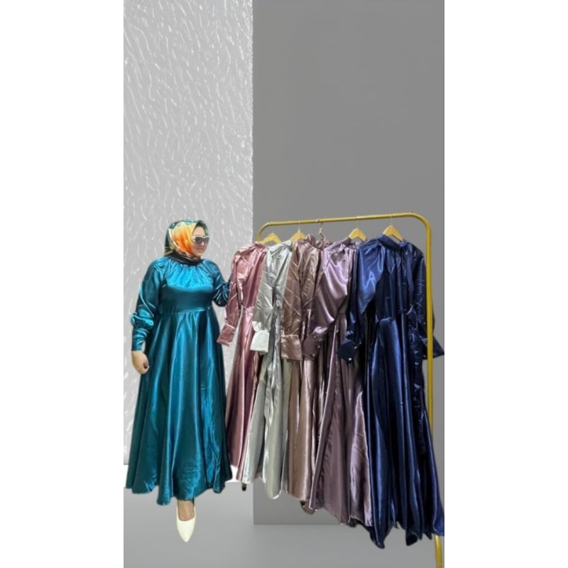 Gamis Wanita Polos Bahan Satin Adem Nyaman Dipakai