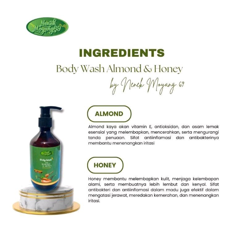 BODY WASH ALMOND ANS HONEY /NENEK MOYANG69/SABUN MANDI NENEK MOYANG69