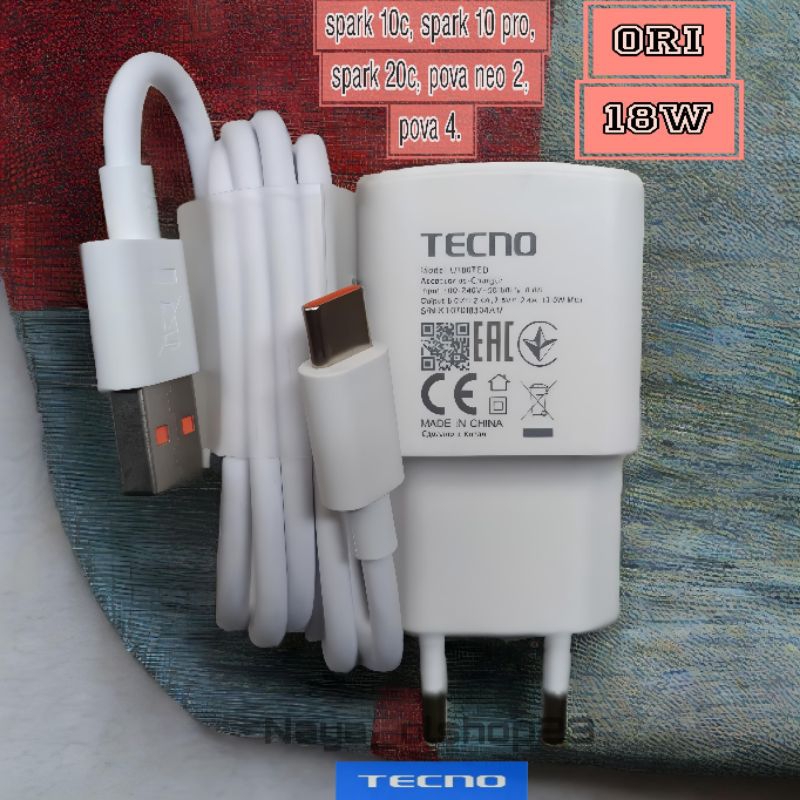 Charger Tecno 18Watt Copotan Pova Neo 2, Pova 4, Spark 10 Pro Asli Original Tecno