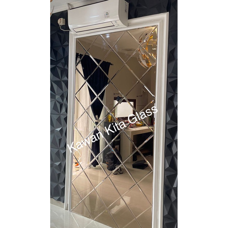 kaca cermin wajik bevel dekorasi dinding / cermin bevel wajik / diamond cut mirror bevel