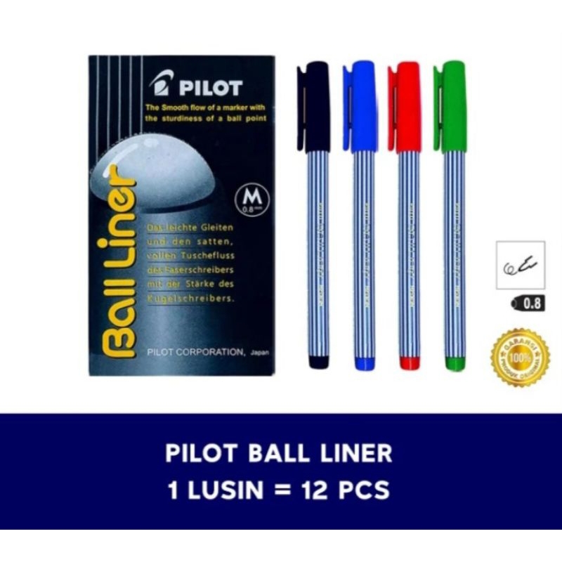 

Balpen Pilot Ball Liner 0.8 mm Biru Hijau Hitam Merah - Pc.