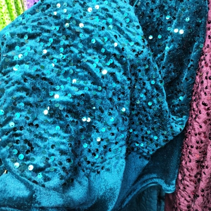 bahan kain bludru spangel bordir mewah/kain bludru payet street antik/bludru sequin kebaya