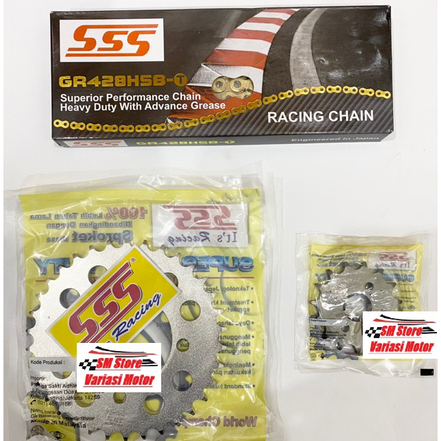 PAKET Gear gir ger Set SSS 428 Jupiter Z / New MX / RX King / F1ZR & Rantai 428 HSBT - 120L 120 L Go