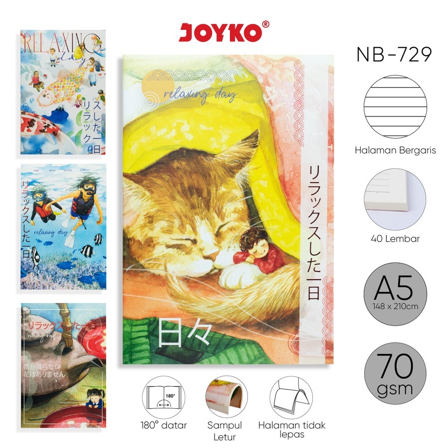 

[ 1 PC ] BUKU TULIS / CATATAN BERGARIS / RULED NOTEBOOK JOYKO NB-729 A5 RELAXING DAY