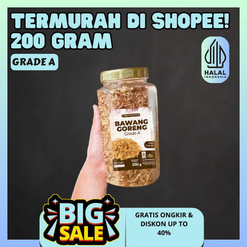

Bawang Goreng 200 gram Toples GRADE-A TERMURAH Enak Garing Kriuk Manis Gurih