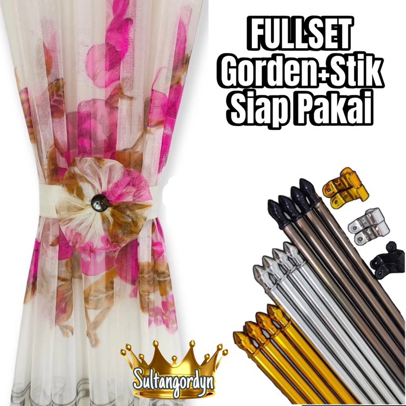 (FULLSET Gorden Stik) Gorden Kupu Kupu Jendela Minimalis Motif Bunga Tali ikat Pita Mewah Siap Pakai