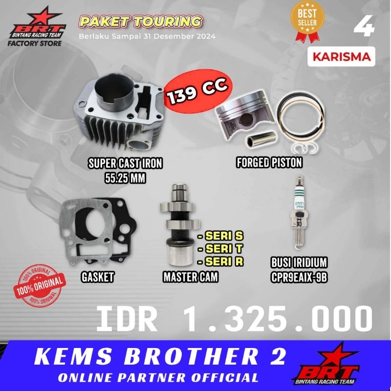 PAKET BORE UP BRT ORIGINAL KHARISMA SUPRA X 125 KARBURATOR 139 CC ORIGINAL BRT ( blok piston kit bus