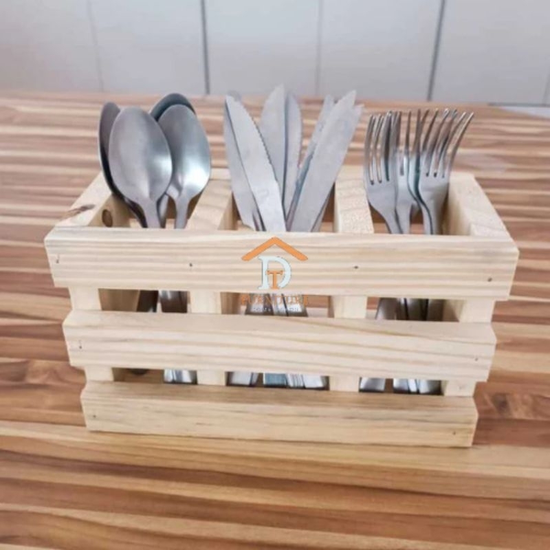 Tempat sendok garpu / kotak sendok garpu / kotak kayu serbaguna