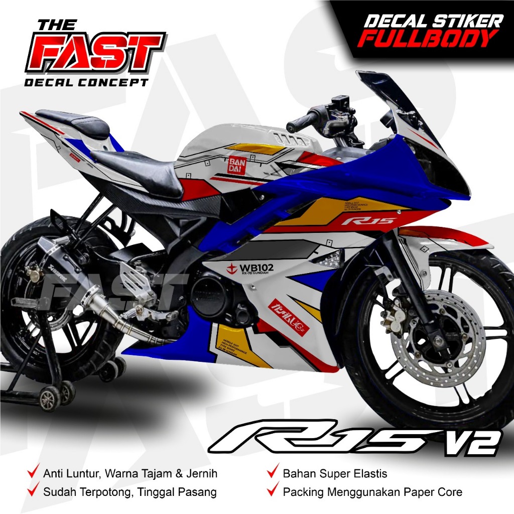 Decal Yamaha R15 V2 Full Body Stiker R15 V2 Full Body Racing Striping R15 V2 Terbaru Decal R15 V2 Fu