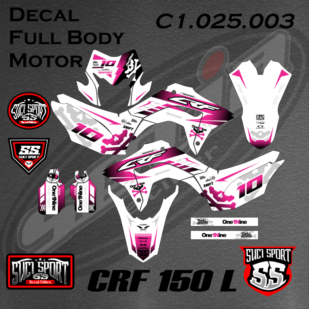 DECAL CRF 150L PUTIH PINK FULL BODY GLOSSY/ DOFF/HOLOGRAM, BEBAS CUSTOM NAMA NOMOR (C1.025.003)