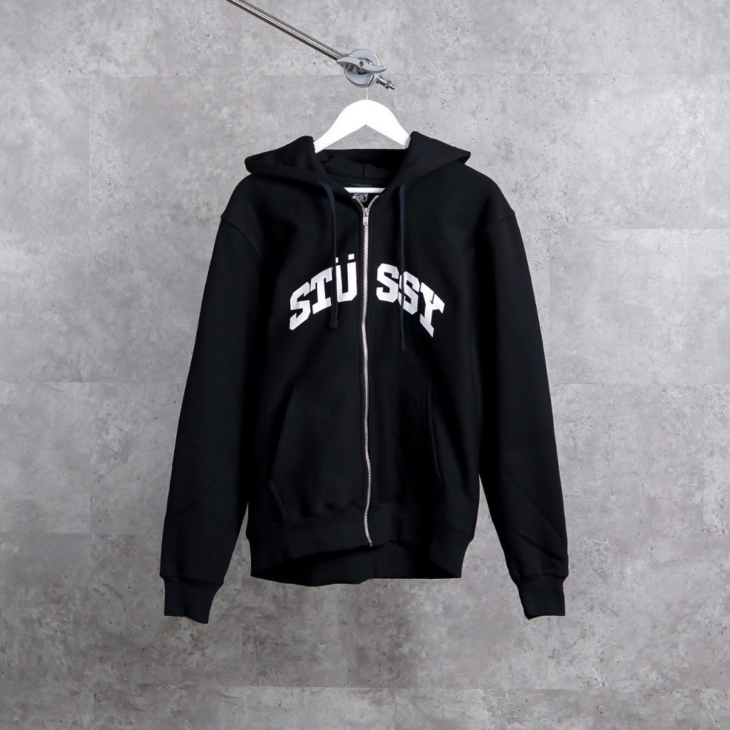 Hoodie STUSSY HALF TEXT WHITE BLACK ZIP HOODIE 100% ORIGINAL