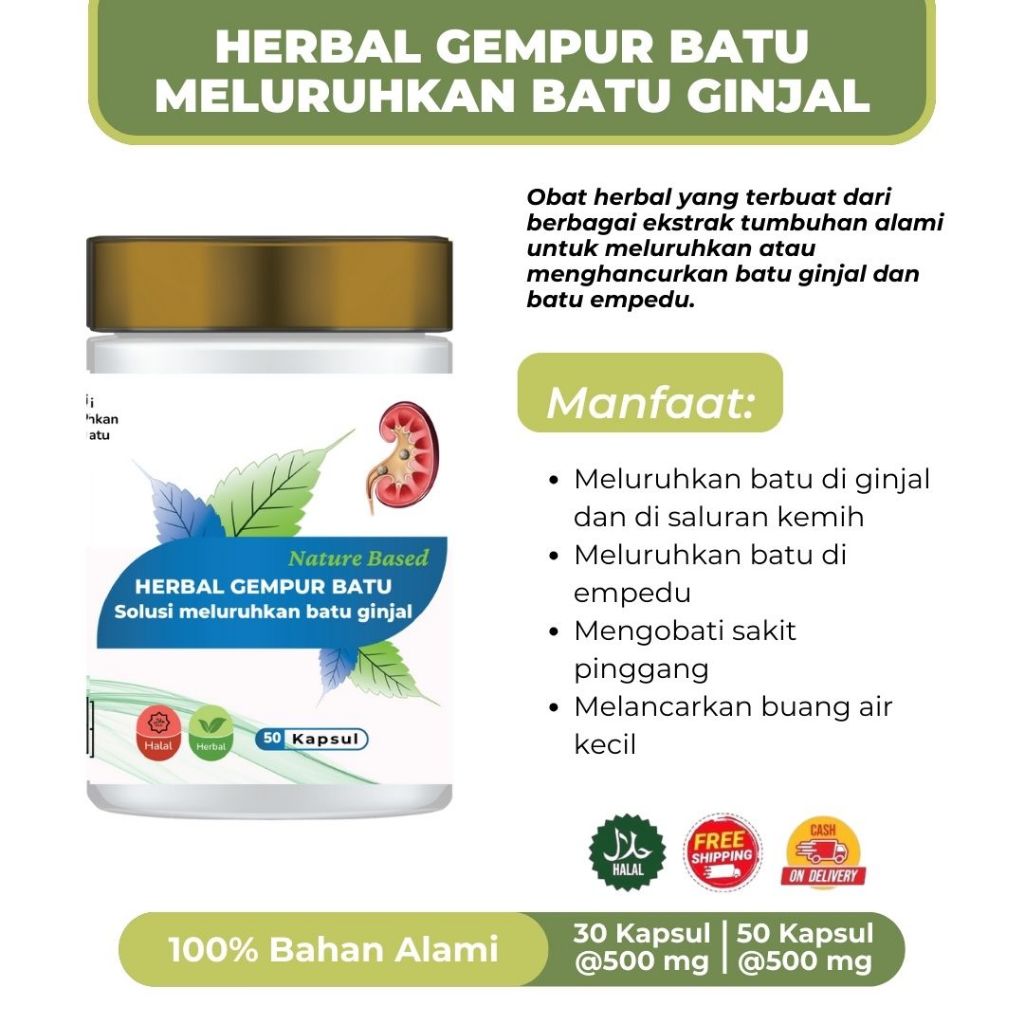 

HERBAL GEMPUR BATU//BATU GINJAL||membantu meluruhkan batu di ginjal,saluran kemih.dan batu EMPEDU.isi 50 kapsul